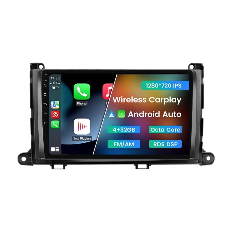 Biorunn Android 12 Car Stereo Double Din for Toyota Sienna 2011 2012 2013 2014, 9 Inch Octa Core Car Radio Wireless Wired Car-Play Android Auto GPS Navi IPS FM AM RDS DSP, 4GB RAM 32GB ROM