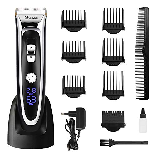 Tondeuse Cheveux Professionnelle Tondeuse Barbe Electrique avec Ecran LCD Sans Fil Rechargeable avec 7 Sabots pour Enfants Adultes Homme Personnes Agées Salon Professionnel