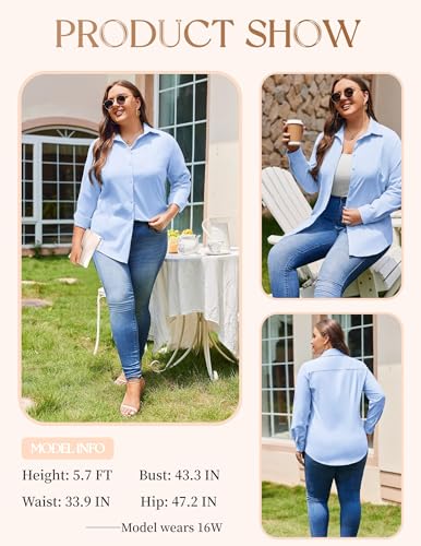Image of IN'VOLAND Women Plus Size Button Down Shirts Long Sleeve Office Work Blouse