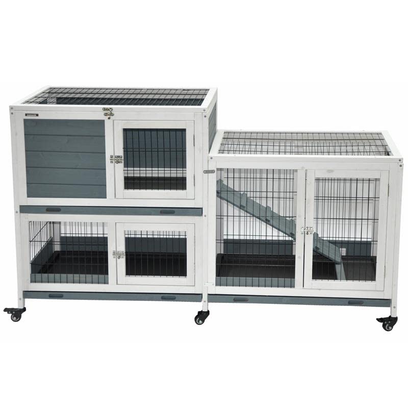 nanook Kleintierstall Nagerstall Indoor Kaninchenstall Hasenstall Meerschweinchen 146 x 89 cm - 6 x praktische Rollfüße - grau-weiß