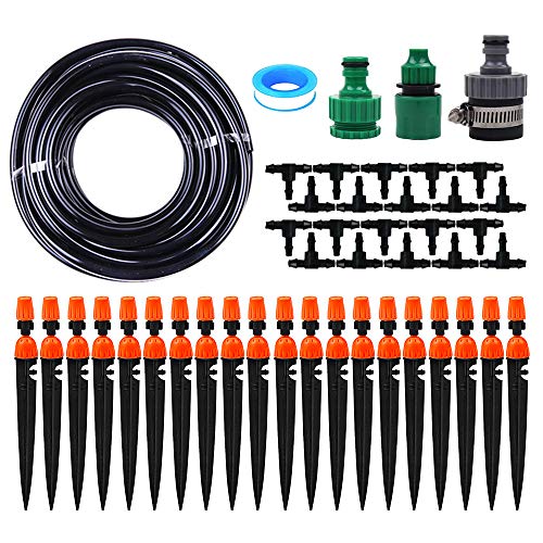 KiKiHeim Drip Irrigation Kit, Garden Irrigation System with Adjustable Nozzle, Drip and Spray 2-in-1 Plant Watering Drip Kit, Automatic Drip System for Greenhouse, Patio,Lawn