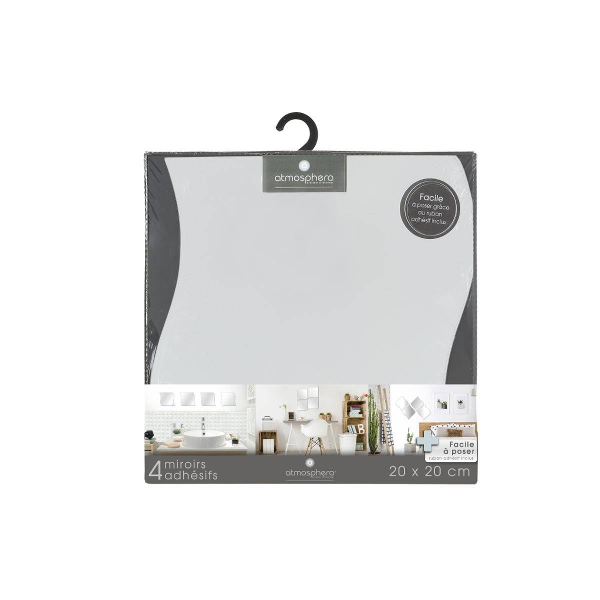 Set di 4 Specchi Quadrati Adesivi in Vetro 20x20 cm