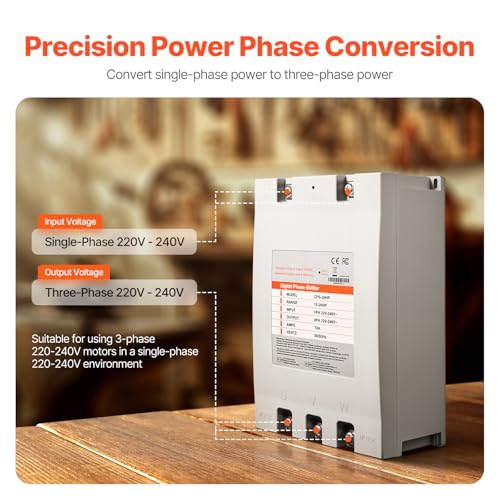 Happybuy 3 Phase Converter - 20HP 70A 220V Single Phase to 3 Phase Converter, 220V-240V Input/Output, Digital Phase Shifter for Residential & Light Commercial Use (Single Converter for One Motor)2