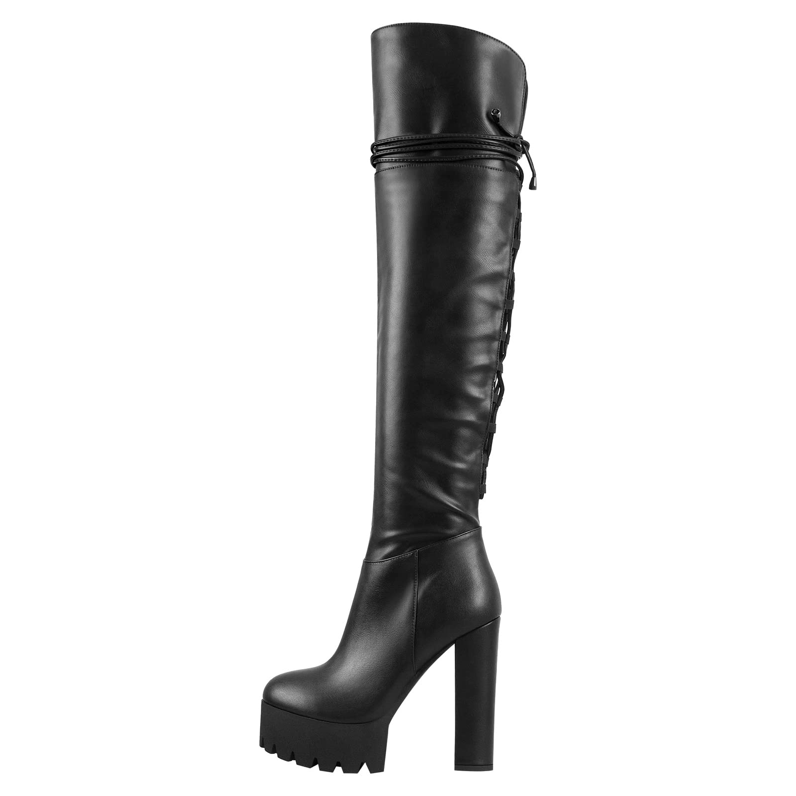 Only maker Damen Overknee Stiefel Schnürstiefel Plateau Blockabsatz High Heels Boots