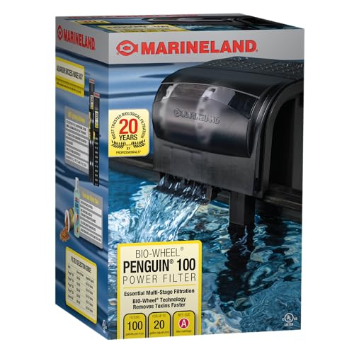 Image of Marineland Bio-Wheel Penguin 100 GPH Power Aquarium Filter, Ultra-Quiet Hang-On-Back Fish Tank Filter with Multi-Stage Filtration for Aquariums Up to 15 Gallons