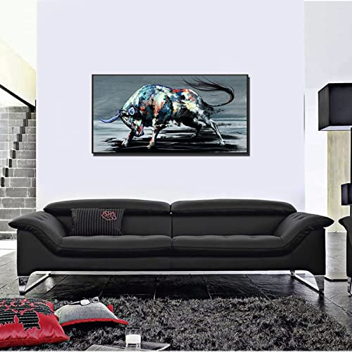 Sechars Large Fighting Bull Painting Wall Art Canvas Cool Animal Picture Artwork With Black Floater Frame Modern Home Office Western Cowboy Room Decoration Ready To Hang 24 Inchx48 Inch thumb #1