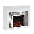 Southern Enterprises SEI Furniture Hebbington Tiled Marble Electric Fireplace in White