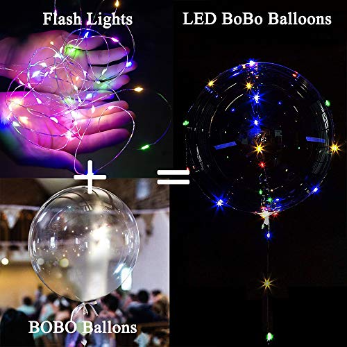 10PCS 51CM Clear LED Light Up BoBo Globos, Globo de burbujas de helio brillante colorido con palos y luces de cadena para la fiesta de cumpleaños de la boda de Navidad