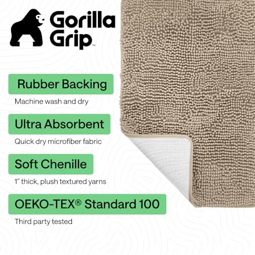 Image of GORILLA GRIP Bath Rug Mat, Thick Soft Absorbent Chenille, Quick Dry Microfiber Mats, Rubber Backing Washable Shower Floor Rugs, Bathmat Runner, US Designed Bathroom Home Decor Accessories 30x18, Beige