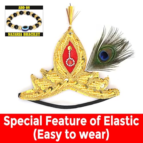 Image of Raj Fancy Dresses Shri Krishna Dress for Baby Boy & Girl, Janmashtmi Dress with Diaper-friendly Dhoti & Dupatta, Mor Pankh Mukut
