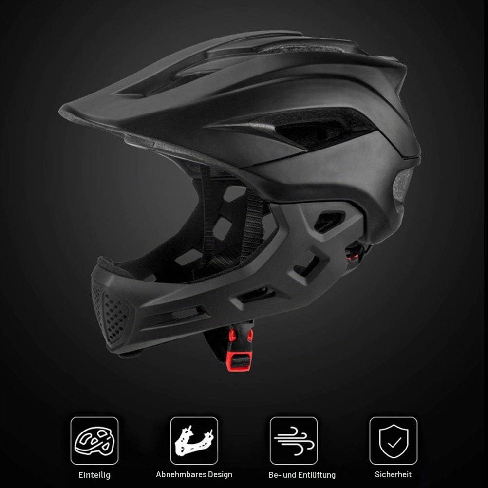 Kinder-Fahrradhelm, Kinder-Skateboard-Helm, 2-in-1-Kinder-Vollgesichts-Fahrradhelm Kinder BMX Dirtbike-Skateboard mit abnehmbarem Kinnschutz (schwarz)