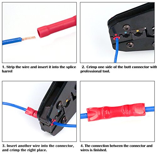 AIRIC Red Butt Connectors Crimp 100pcs 22-16AWG Butt Connector Fully Insulated PVC Wire Butt Splice Connectors, 22-16 Gauge