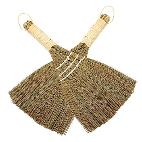 Healeved 2pcs Kitchen Cleaning Broom Manual Broom Short Handle Broom Multi-Functional Broom Dusting Brush Pans Toy Natural Whisk Small Whisk Broom Mini Brooms Desktop Small Broom Miscanthus