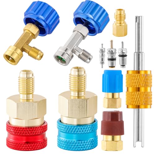 Tigbear R1234yf Adapter Quick Couplers Kit, R1234yf to R134a Quick Coupler Adapter Kit with R134A Conversion Adapter R1234YF Can Tap Valve Self Sealing Puncture Style, Refrigerant Tank Adapter