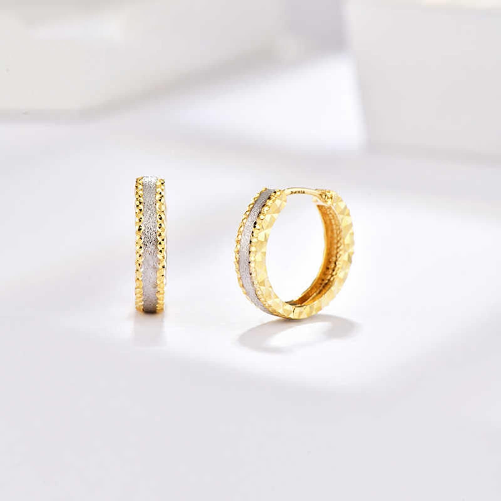 Pendientes de Mujer Oro Amarillo 9K / 14K / 18Kt, Redondo Bicolor, Pendientes Boda de Aro de Mujer Oro Plata