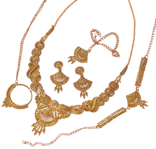 1 Gram Gold Jewellery Gold Plated Necklace with Earrings Indian Traditional Festive Bridal Wear Jewellery Set for Women
