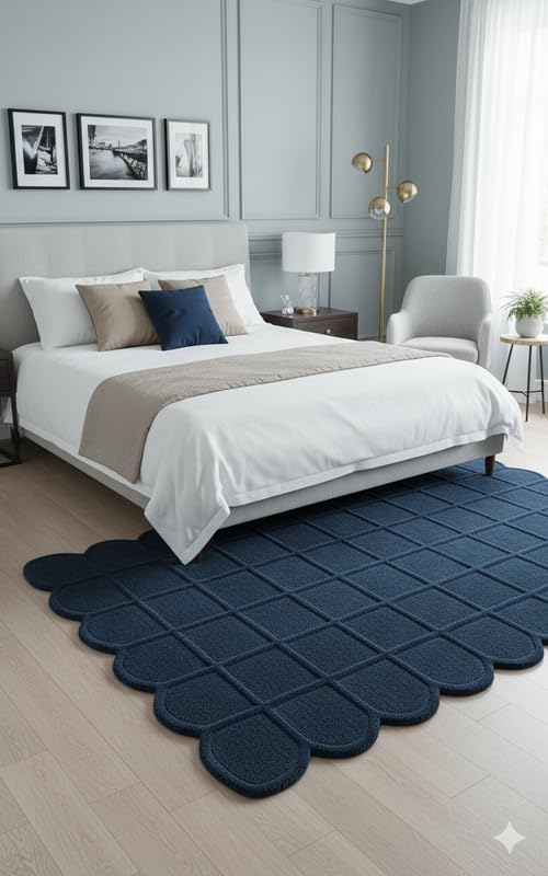 10' x 12' ft Midnight Navy Blue Hand Tufted Area Rug, Soft Carpet, Scalloped Edge Modern Rug for Living Room Bedroom Nursery