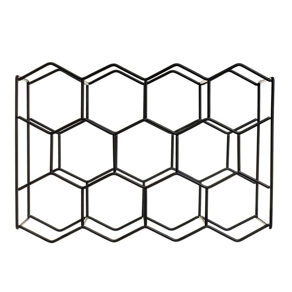 Botellero de vino para 14 botellas metal negro 43x30 cm hexagonal panal