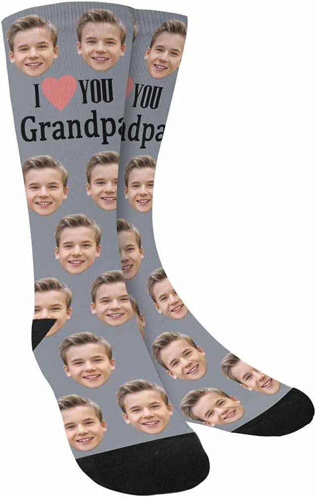 Custom Face Socks,Turn Your Photo Into I Heart My Dad Crew Socks Unisex Gift for Father