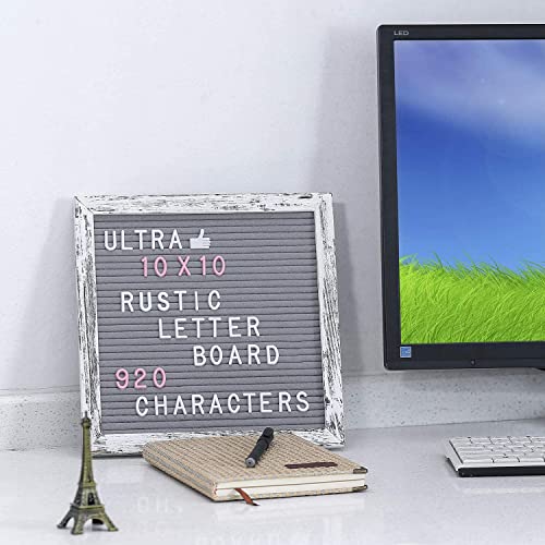 Letter Board, Felt Letter Board With 920 Pcs Replaceable Letters, 10X10 Inches Solid Oak Wood Material, Decorative Display Board Designed With Metal Hook (Rustic Grey) #TOP4
