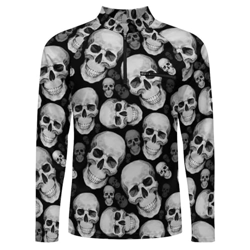 Watercolor Tattoo with Skull Element Men's Rash Guard Long Sleeves Quick Dry Fishing Workout Shirts with Zipper4