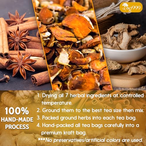 Image of TOG999, 120 Bags Premium Turmeric Ginger Cinnamon Tea. Upgraded Version. Improve Digestion, Support Brain, Weight, Skin and Sleep. Eco-Conscious Tea Bags. No Sugar, No Caffeine, No Gluten, Vegan.