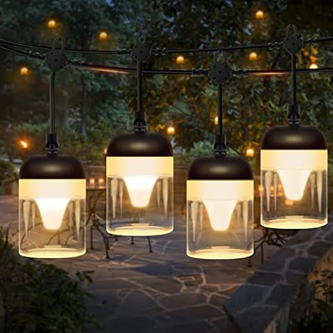 SUWITU Outdoor Fairy Lights, 50Ft 15 LED Outdoor Lights Mains Powered with 8 Modes and Timer, IP65 Waterproof Garden String Lights for Indoor Outside Gazebo Patio Party Decoration, Warm White Cover