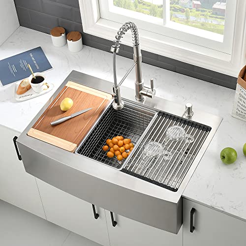 VASOYO 33 Inch Drop In Farmhouse Sink Workstation Stainless Steel Functional Kitchen Sink for Kitchen Countertop 16 Gauge Deep Single Bowl Kitchen Farm Sink with Accessories
