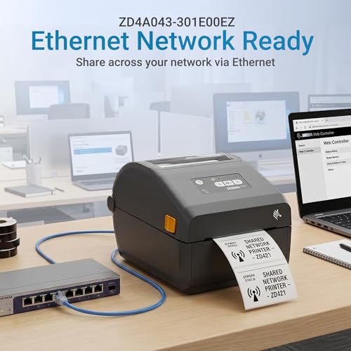 Image of ZD421 Thermal Label Printer 300 DPI for Shipping and Barcodes, Ethernet USB Desktop Direct Thermal and Transfer Printer, 4 Inch ZPL Compatible, ZD4A043-301E00EZ