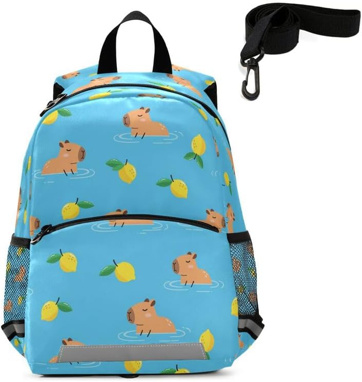 QUGRL Cute Capybara with Oranges Toddler Backpack for Boys Girls Kids School Backpack with Chest Strap Leash Preschool Schoolbag Nursery Kindergarten Bag for Daycare Travel Hiking School