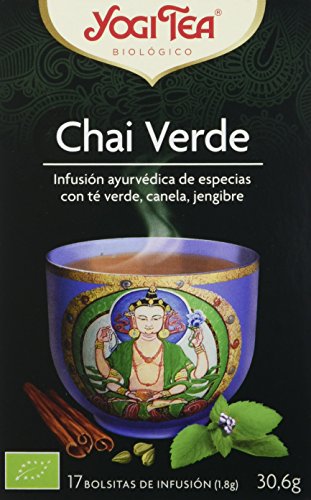 Yogi Tea, Chai Verde - Infusión Ayurvédica - Mezcla de Té Verde - Canela y Jengibre - 17 bolsitas (30,6g)