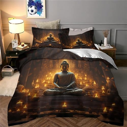 Housse de couette Bouddha anti-allergie pour lit double en microfibre douce