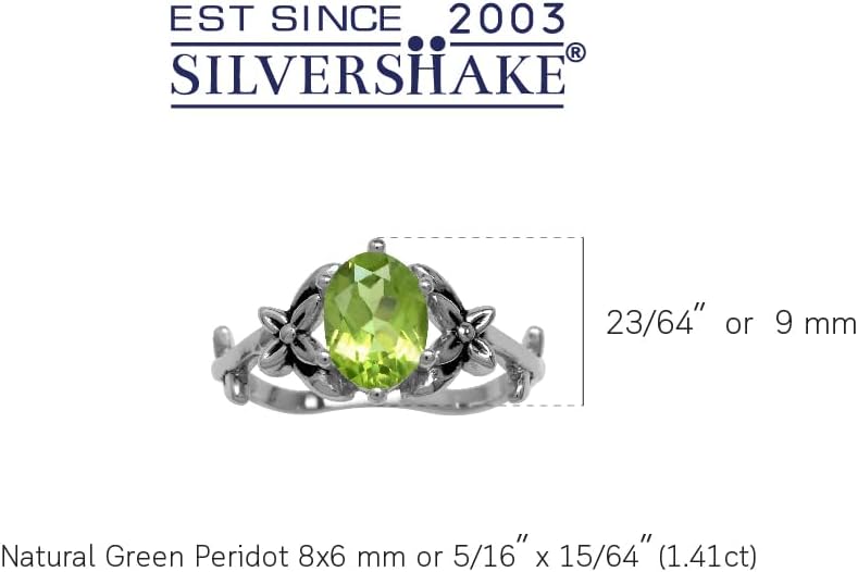 Silvershake 8X6mm Oval Shape Gemstone Antique Finishing 925 Sterling Silver Flower and Leaf Vintage Inspired Ring Jewelry for Women