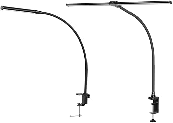 ShineTech LED Desk Lamp for Home Office, Eye-Caring Desk Light with Clamp, Colors Adjustable Stepless Brightness Flexible Gooseneck, Architect Task Lamps for Reading, Study, Work Black