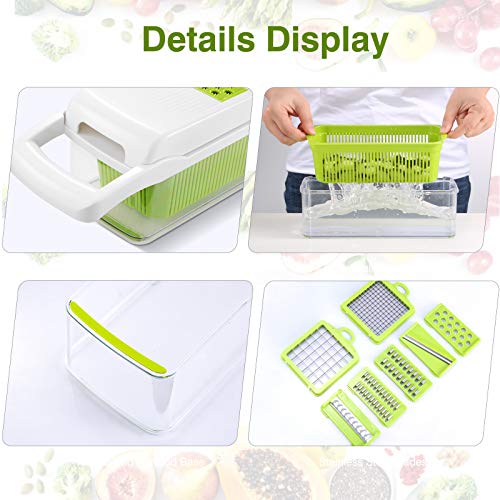 Image of Vegetable Chopper, Multi-functional Onion Chopper, Veggie Chopper with 6 Stainless Steel Blades, 12 in 1 Vegetable Slicer with Container, Mandoline Slicer, Ideal for Fruits /Vegetables /Salads (White)