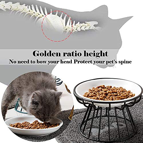Wellbro Cat Bowls, Elevated Cat Bowl, Raised Ceramic Dish with Metal Stand, Pet Water or Food Feeding Station for Indoor Cats, Kitten, Puppies and Small Dogs, Dishwasher Safe - Thumbnail 2