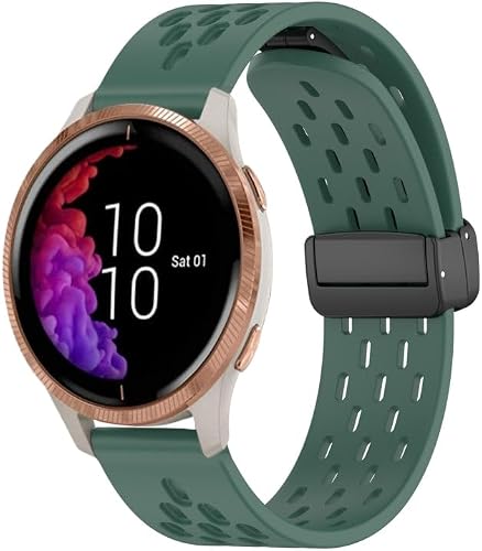 For Garmin Venu 20mm Folding Magnetic Clasp Silicone Watch Band(Dark Green)