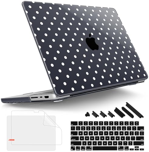 Coque MacBook Pro 14 pouces M1 M2 M3 M4 M5 protection écran rigide A2442 blanc à pois