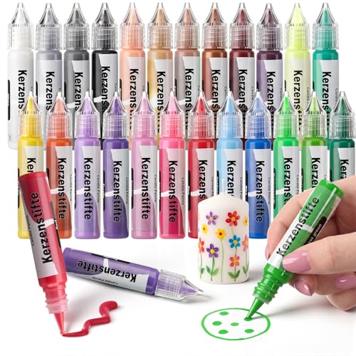 Crtiin 24 Pcs Candle Wax Pen 24 Vibrant Colors Candle Paint Set 10 ml Painting Pen Decorating Kit Beginner-Friendly for Festival Birthday Decorating Blessing Writing & DIY Crafts