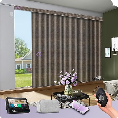 Graywind Motorized Natural Sliding Panels Compatible with Alexa Google Light Filtering Smart Panel Track Blinds for Patio Sliding Door, Custom Size (Barkwood)