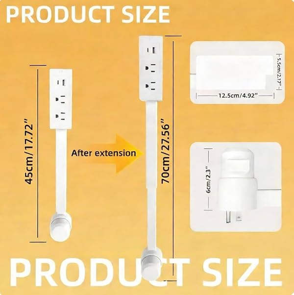 Outlet Extender, 180° Rotating & Extendable Plug Splitter, 2 AC Outlets, USB-A & USB-C Fast Charging, Surge Protector, No-Drill for Hard-to-Reach Areas Behind Couch & Desk by OWVNZOK - Image 6