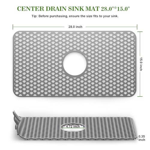 Toovem Sink Protectors for Kitchen Sink, Silicone Sink Protector Grey 28\" x 15\" Dish Rack, Protect Sink from Stains, Damage, Scratches, Dishwasher Safe Sink Grid, Sink Mat, for Kitchen