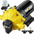 RV Water Pump, 6.5GPM 70PSI 12V DC Water Pump, Five Chamber Self-Priming Diaphragm Fresh Water Pump with Pressure Switch and Strainer, On Demand Water Pump for RV, Marine, Yacht, Caravan, Camper