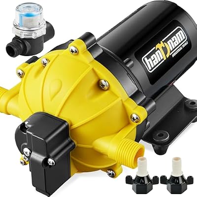 RV Water Pump, 6.5GPM 70PSI 12V DC Water Pump, Five Chamber Self-Priming Diaphragm Fresh Water Pump with Pressure Switch and Strainer, On Demand Water Pump for RV, Marine, Yacht, Caravan, Camper