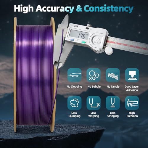 Image of Dual Color Silk PLA 3D Printer Filament 1.75mm, Dual Color 2-in-1 Purple-Black Silk Filament 1KG Spool Dimensional Accuracy Probability + /- 0.02mm Fits for Most FDM 3D Printers, Black-Purple
