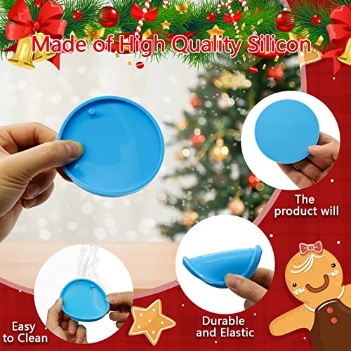 Memovan Christmas Resin Molds Silicone 4Pcs Christmas Ornaments Round Pendant Casting Molds Epoxy Resin Diy Crafts Keychain Making Christmas Tree Hanging Decorations #TOP2