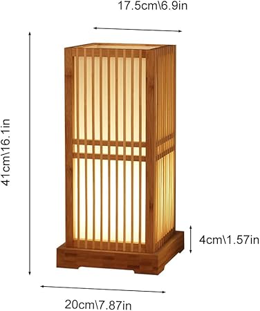 Jadssox Bamboo Table Lamps Square Bedside Light Farmhouse Desk Lamp Night Light Japanese-Style Desktop Nightstand Lights Accent Lamp for Bedroom Tea Room Cafe Bookcase Restaurant photo 3