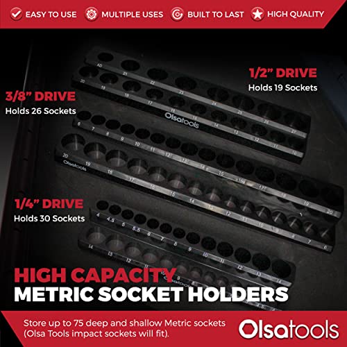 Olsa Tools Magnetic Socket Organizer - 3-Piece Drive Metric Socket Holder Set with Strong Magnets - Professional Tool Holder and Organizer - Stores up to 75 Sockets - Black - Part: 1151 by Olsa Tools - Image 3