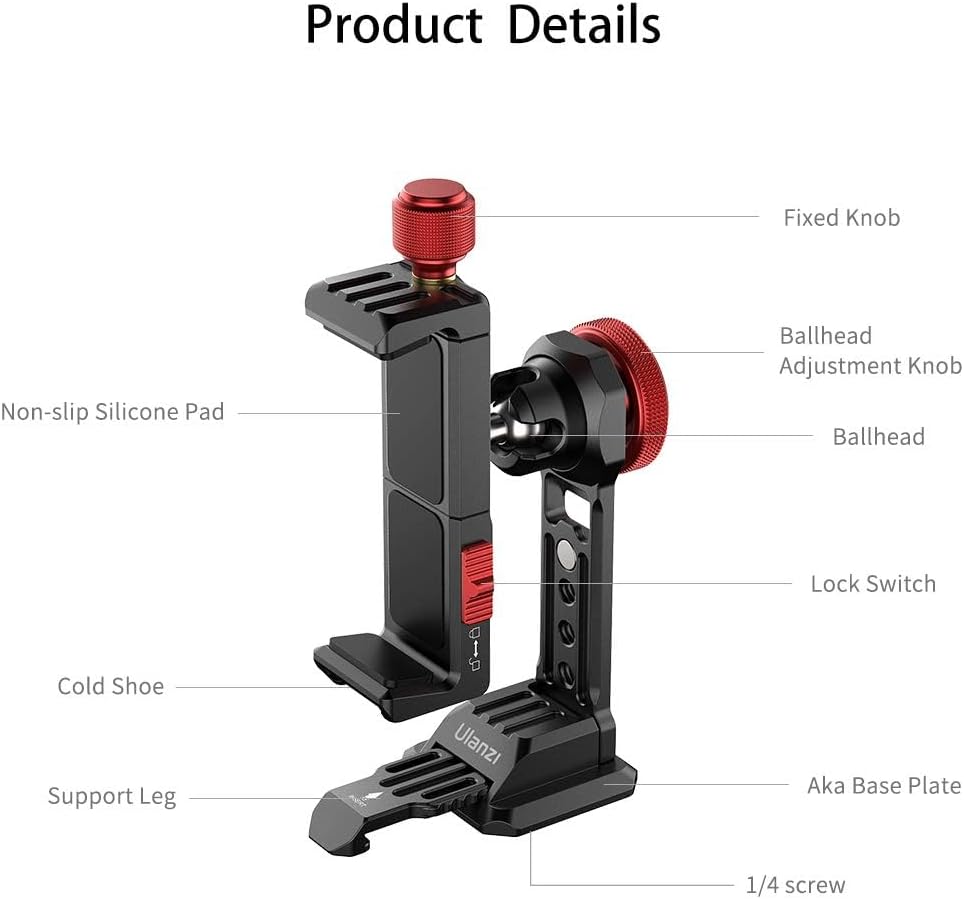 ULANZI ST-14 Phone Tripod Mount, Phone Holder for Tripod Aluminum, 360° Smartphone Tripod Mount w Cold Shoe, Adapter for iPhone 16, 15, 14, 13, 12, 11, Max, Pro, X, XR, Xs, 6, 7 Plus