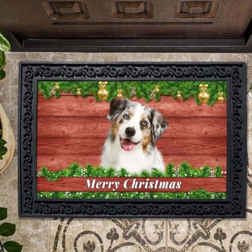 ���փ}�b�g �N���X�}�X�o�[���E�b�h�u���[�}�[���I�[�X�g�����A���V�F�p�[�hII 50×80cm doormat Christmas Barnwood Blue Merle Australian Shepherd Ii